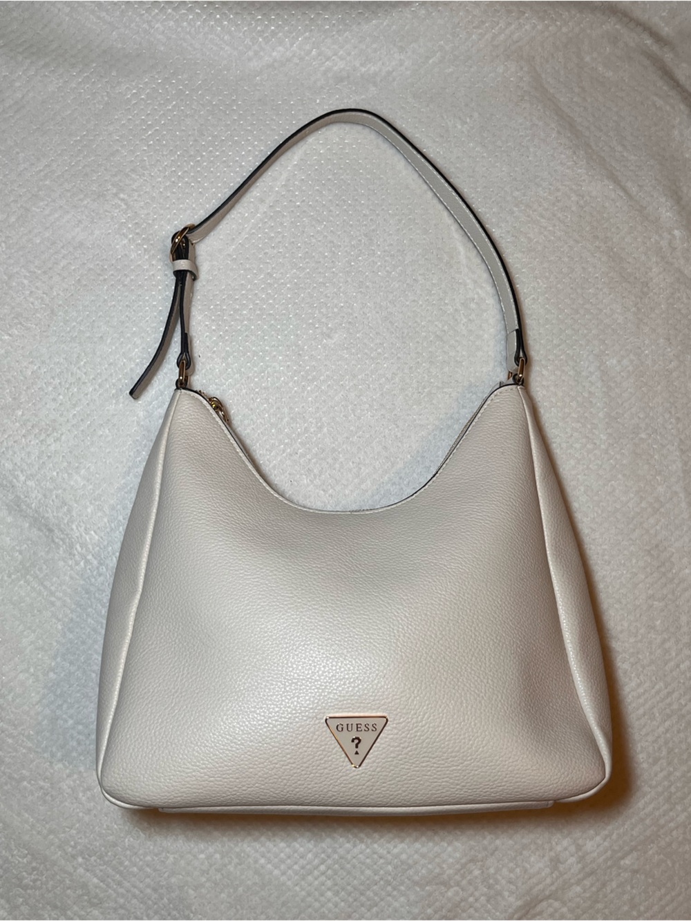 GUESS Cream Pebbled Leather Shoulder Hobo